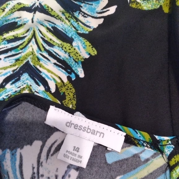 Dressbarn Stretchy Colorful Leaf Print Mock Wrap Bust Midi Dress - Picture 5 of 7